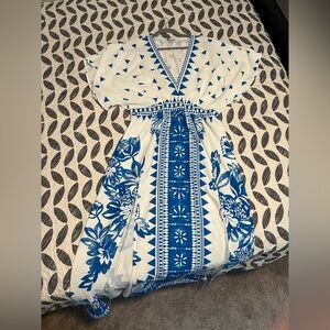 Cupshe Blue and White Geometric Floral Maxi Dress